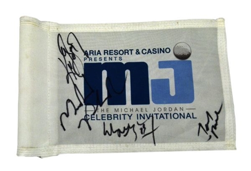 Michael Jordan Celebrity Golf Tournament Pin Flag Signed by Jerry Rice, Ken Griffey Jr, Wayne Gretzky and Michael Phelps